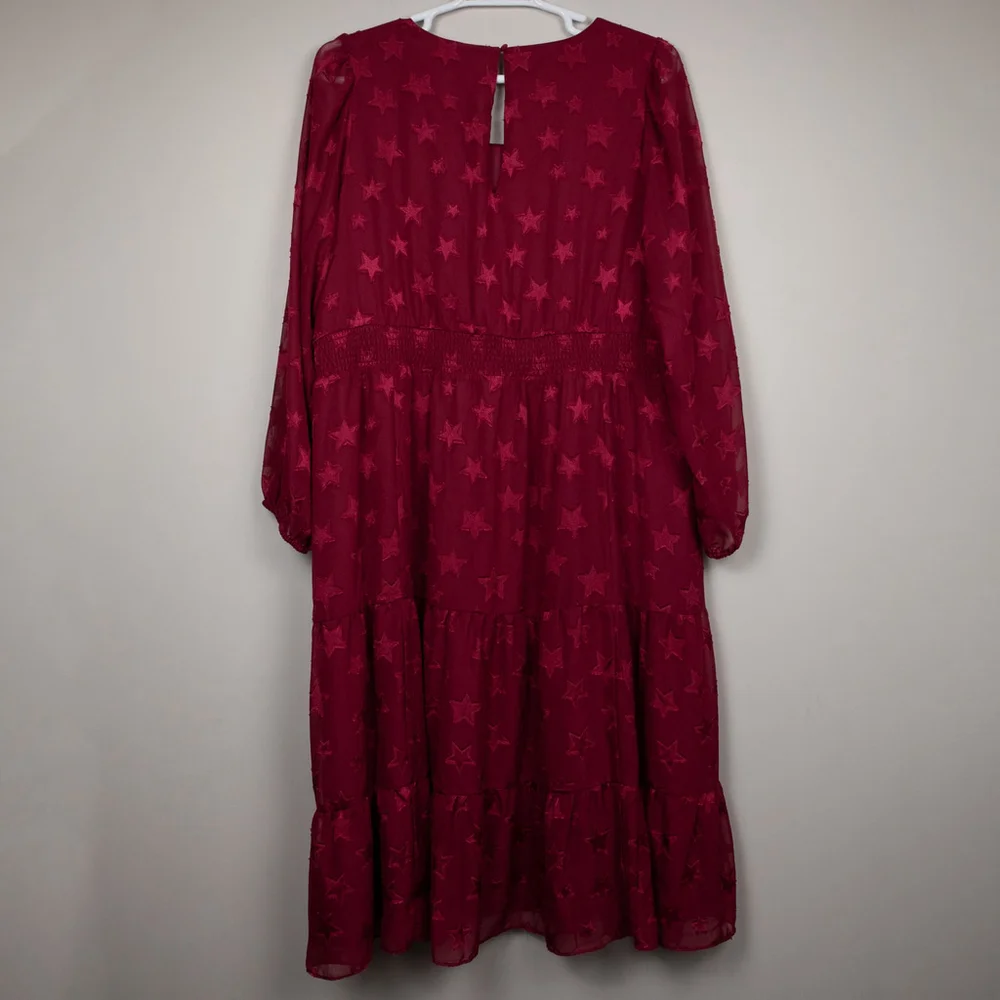 Torrid fuchsia star chiffon tiered midi dress-3